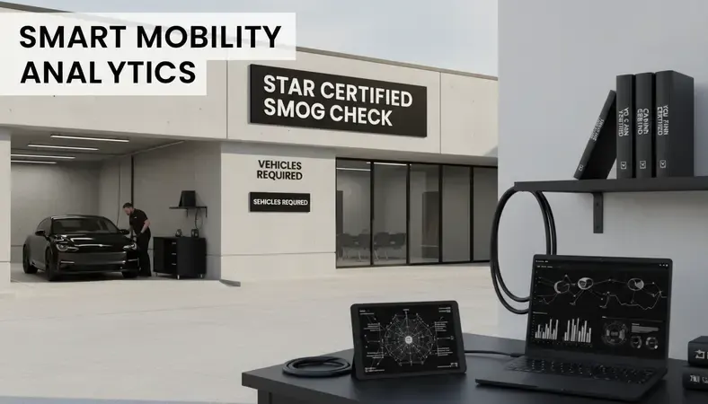 The exterior of a STAR-certified smog check station in San Leandro, California with clear signage