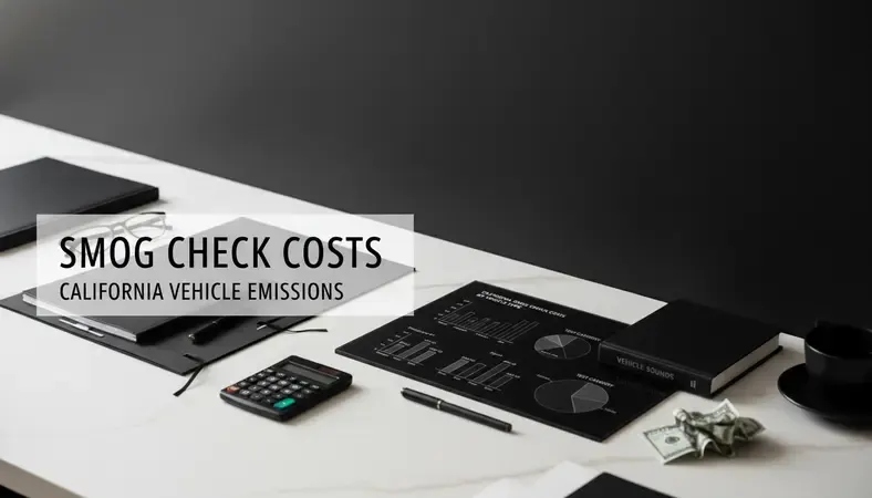 Infographic showing California smog check cost ranges by vehicle type and test category