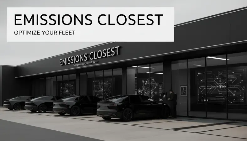 Exterior view of a STAR-certified emissions testing station with cars lined up for smog checks