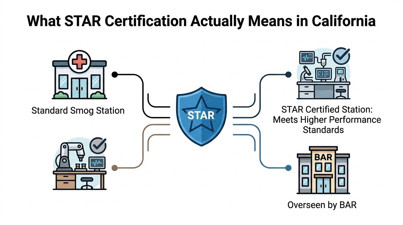 An infographic explaining that STAR certified smog stations meet higher performance standards and are overseen by BAR.