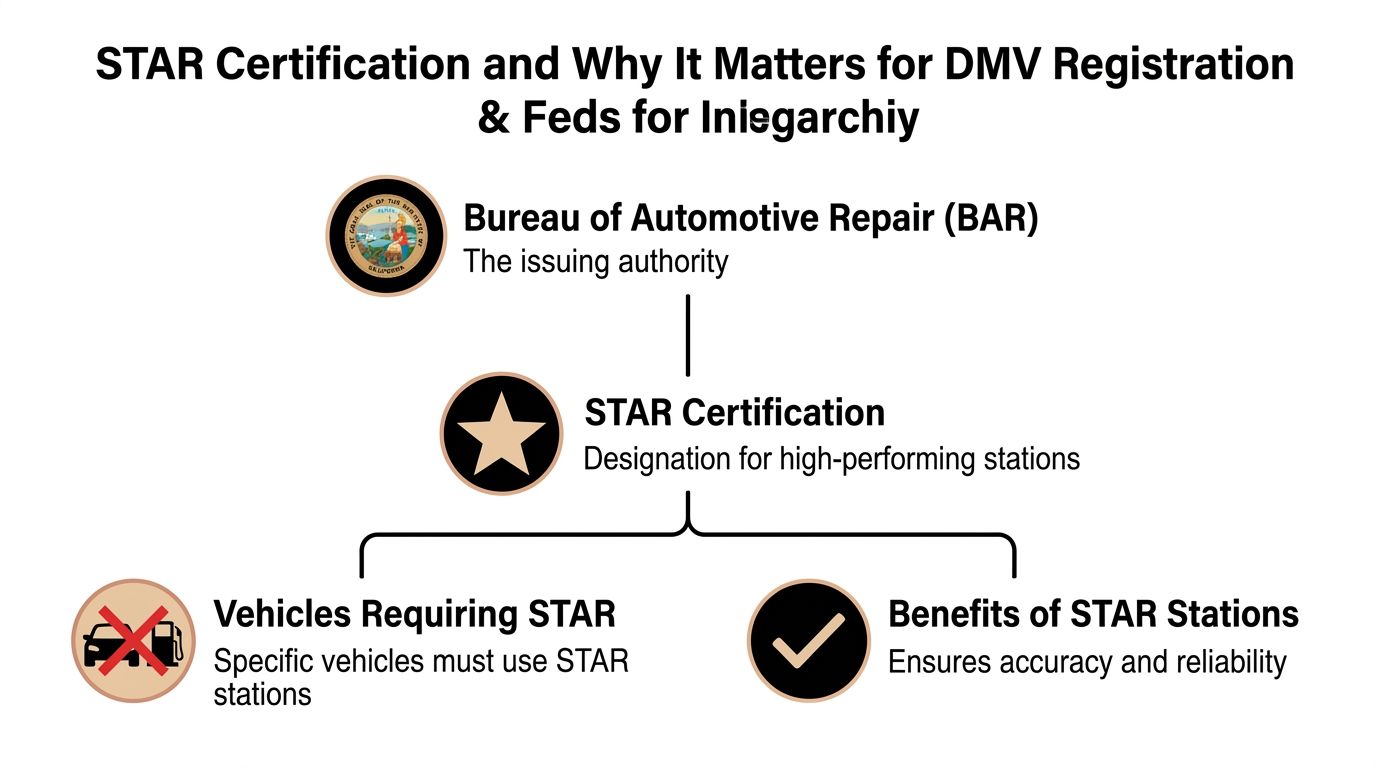 A diagram explaining STAR certification by the Bureau of Automotive Repair for smog check stations.